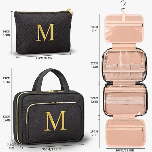 Personalized Gifts for Women, Initial Toiletry Bag Hanging Travel Organizer & Makeup Cosmetic Bag with Embroidery Letter Teacher Appreciation Gift Birthday Christmas Gifts for Mom Wife Friend Sister