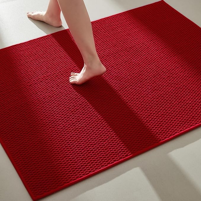 Large Christmas Bathroom Rugs Non Slip Washable Bath Rugs Super Absorbent Bathroom Rug Thin Quick Dry Low Pile Bath Mats, Red 36"x48"