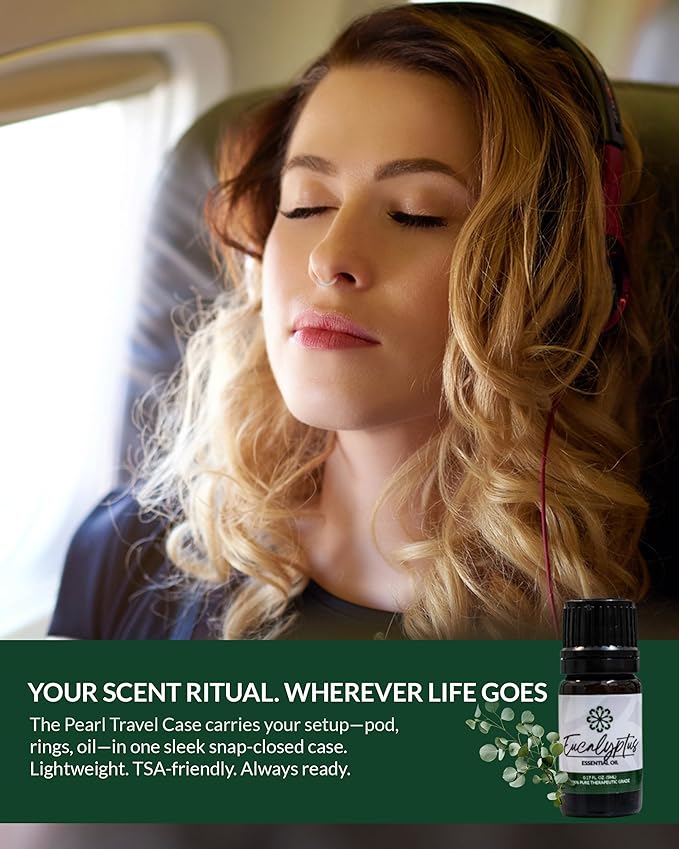 Essence Pearl Travel Case - Wearable Aromatherapy Kit with Nasal Diffuser Rings, Soaking Bay, and 5mL Essential Oil – Portable Wellness Gift Set for On?The?Go Self Care