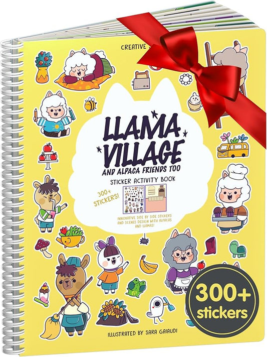 Cupkin Llama Sticker Book Activity for Kids, Toddler Airplane Travel Essentials, 300+ Llama Stickers for Kids + 12 Scenes + 12 Coloring Book Pages, Animal Lover Gift, Children's Crafts Ages 2-8