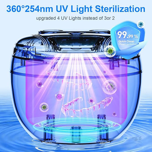 Ultrasonic Retainer Cleaner, 45kHz Retainer Cleaner Machine for Denture Cleaning Pod for Mouth Guards|Aligners|Braces|Toothbrush Heads|Jewelry, 200ML Dental Cleaning Pod with 4 Modes & Digital Timer