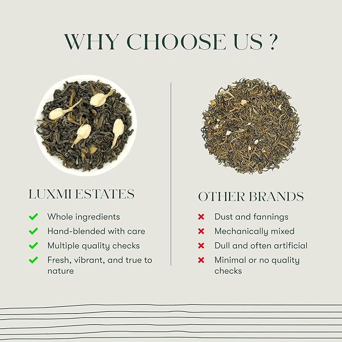 Luxmi Estates Midnight Bloom Organic Jasmine Tea (25 Tea Bags) Mildly Caffeinated Tea Bags For Relaxing, Calming, and Stress Relief, With Certified Organic Darjeeling Makaibari Green Tea