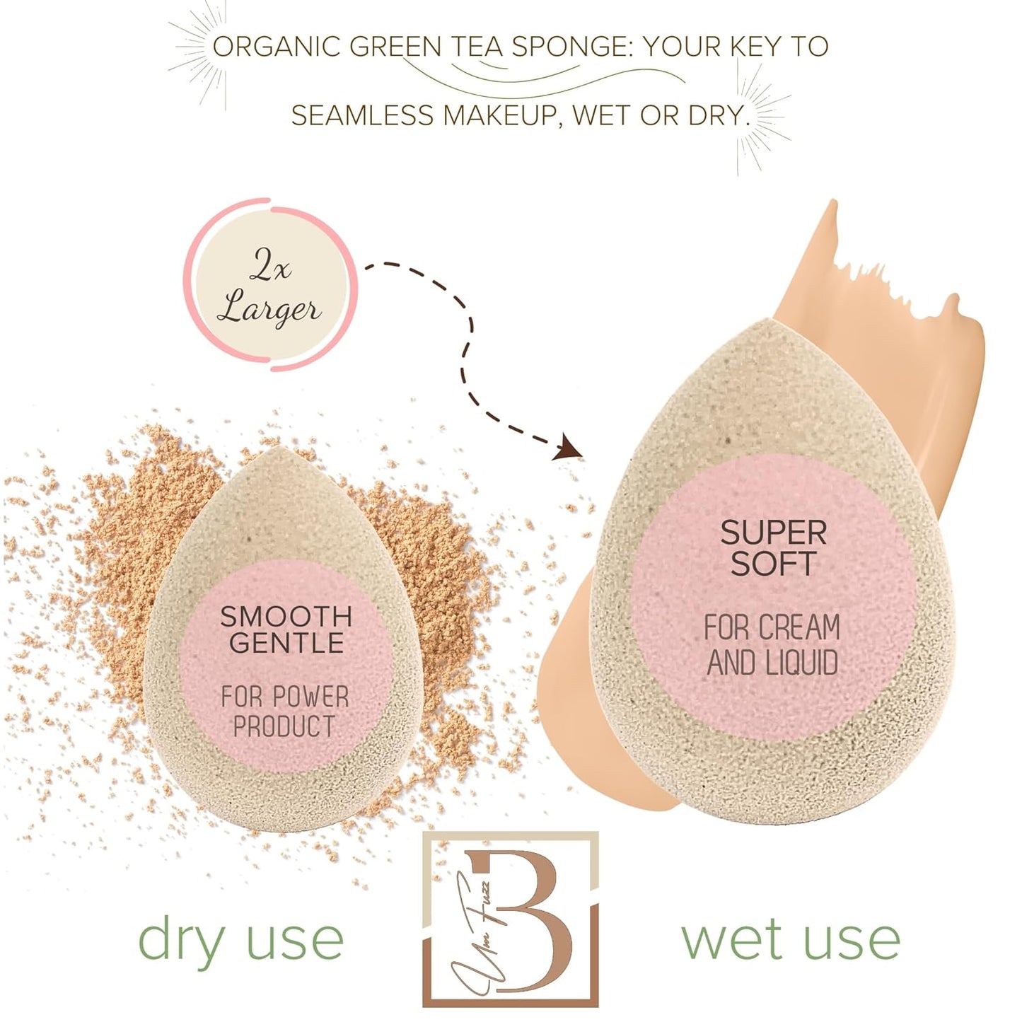 Green Tea Beauty Sponge - Plant-Based, Eco-Friendly, Cruelty-Free, Dye-Free & Latex-Free Blender, Biodegradable & Vegan Makeup Sponge, Makeup Blender, Perfect for Liquid & Powder (3 count)