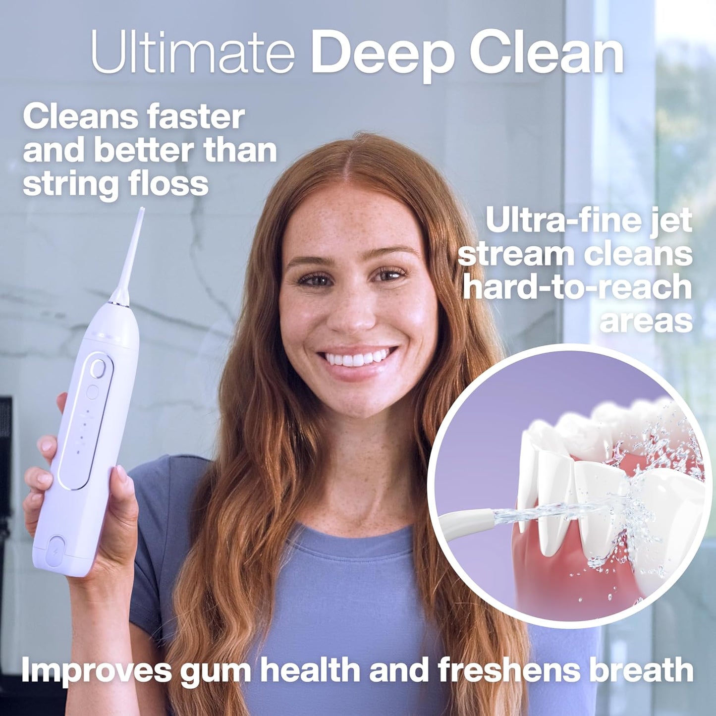 AquaSonic Icon Water Flosser for Teeth – Cordless Rechargeable Oral Irrigator – Waterproof, Portable Dental Cleaning with Jet Tip – Braces Home Travel - Lilac