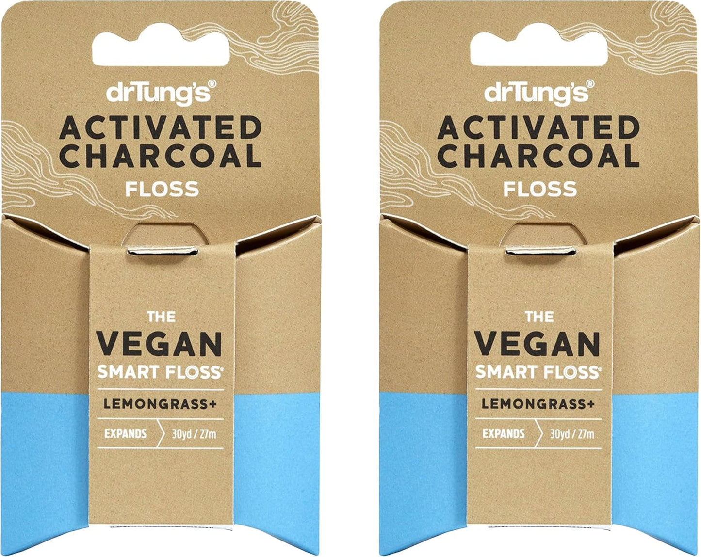 DrTung's Vegan Activated Charcoal Floss - Natural Dental Floss, PTFE & PFAS Free, Gentle on Gums, Expands & Stretches, BPA Free - Lemongrass Flavor (Pack of 2)