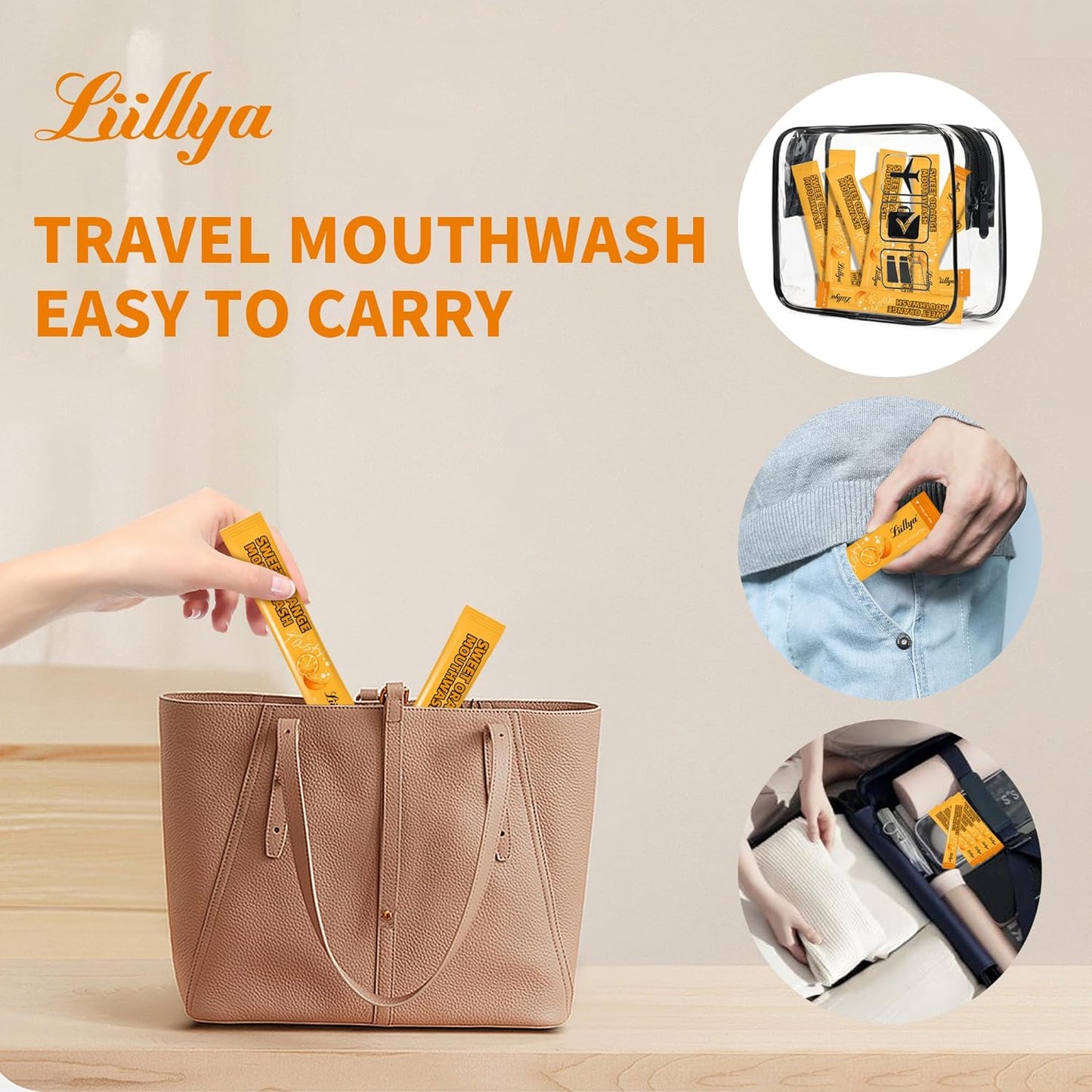 Mouthwash Travel Size, Individual Mini Mouthwash Alcohol Free, Orange Mint for Fresh Breath, Oral Care, Teeth & Gum Health, TSA Compliant, Portable Packets to Go, 0.41 Fl Oz x 20 Packs