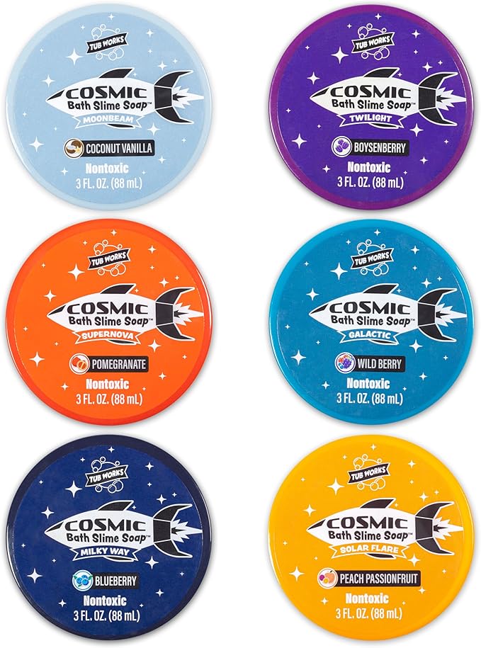 Tub Works™ Cosmic Bath Slime™ Kids Soap Bath Toy, 6 Pack | Stretchy, Squishy Slime Soap for Toddler Bath | Fresh, Fruity Scents | Nontoxic | Sensory Fun Kids & Toddler Bath Toys
