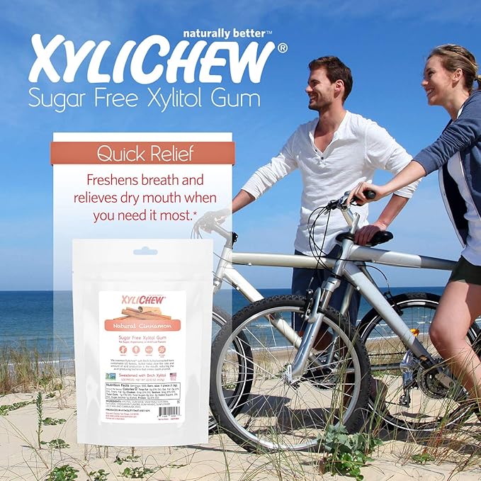 Xylichew 100% Xylitol Chewing Gum - Non GMO, Non Aspartame, Gluten Free, and Sugar Free Gum - Natural Oral Care, Relieves Bad Breath and Dry Mouth - Cinnamon, 500 Count