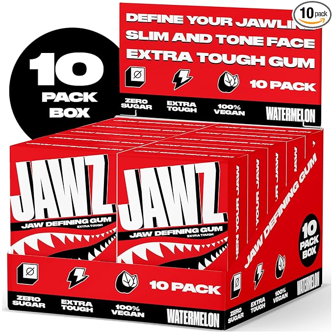 Jawline Chewing Gum (4 Month Supply) Watermelon - Define Your Jawline, Slim and Tone Your Face - Facial Exerciser for Men and Women - Sugar Free Hard Gum (10 Packs) (120 Pieces)