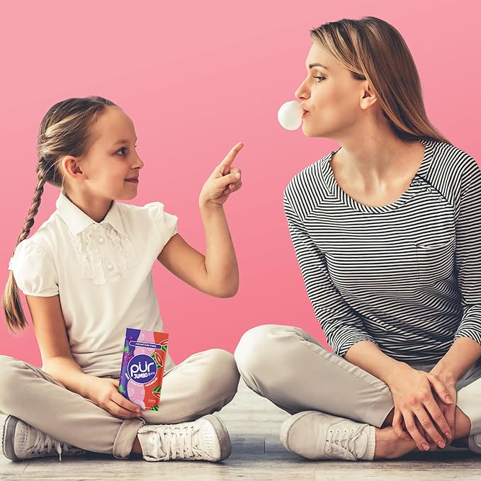 PUR Jumbo Gum | Aspartame Free Chewing Gum | 100% Xylitol | Natural Bubblegum, Grape, Watermelon Flavor, 20 Pieces (Pack of 10)