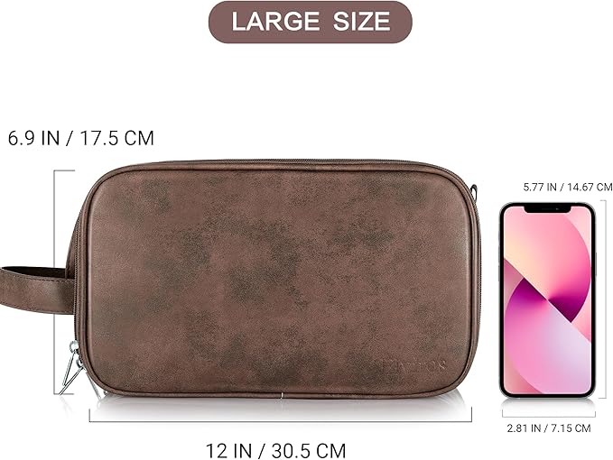 Elviros Toiletry Bag for Men, Large Travel Shaving Dopp Kit Water-resistant Bathroom Toiletries Organizer PU Leather Cosmetic Bags