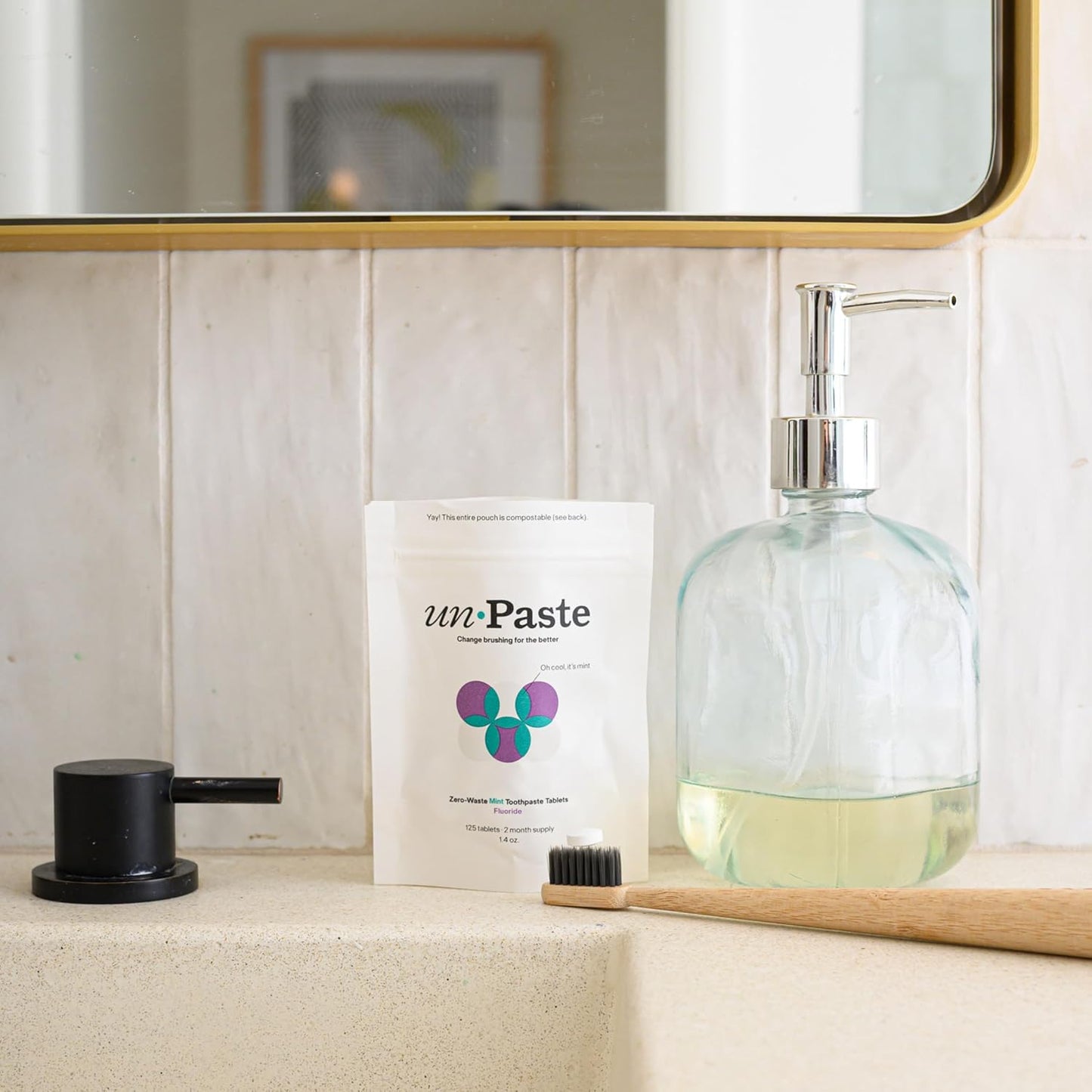 New Formula, Unpaste Toothpaste Tablets, Fluoride Mint, Xylitol Free, Vegan, Plastic Free, Travel-Friendly, Resealable Packet, 125ct, 2 Month Supply