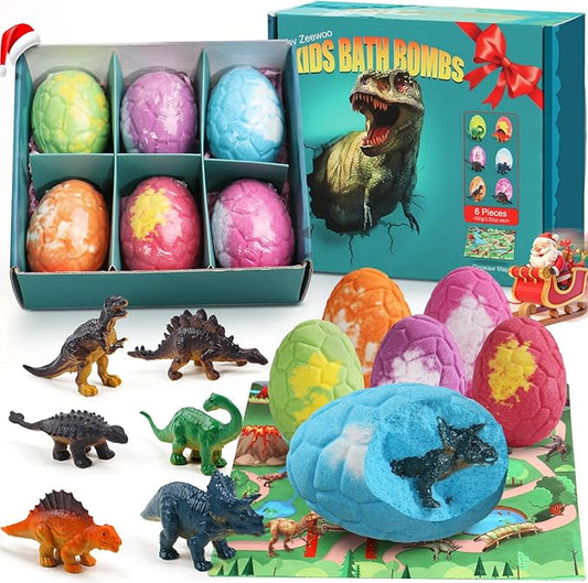 Bath Bombs for Kids with Surprise Inside, 6 Pack Dinosaur Toys Toddler Bath Bombs Gift, Organic Bubble Bath Fizzies, Dinosaur Egg, Stocking Stuffers for Kids, Christmas Gifts for Kid 3-12