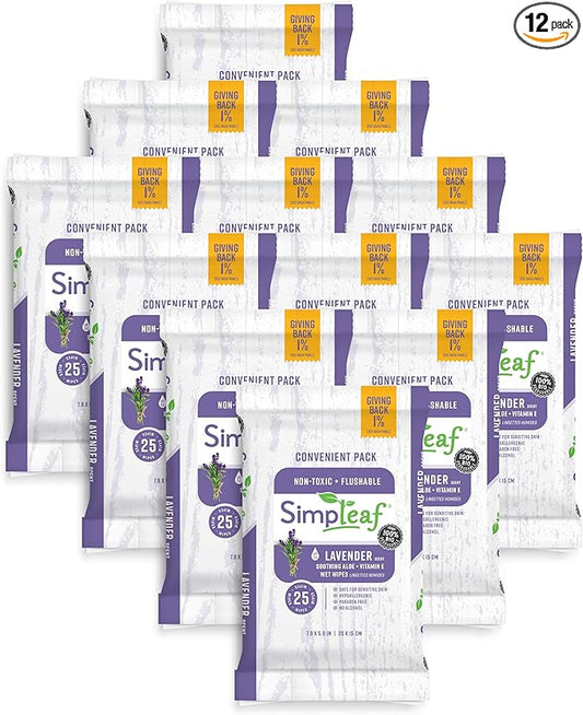 Simpleaf Flushable Wet Wipes Aloe Vera| Eco-Friendly, Paraben & Alcohol Free | Hypoallergenic & Safe for Sensitive Skin | Soothing Aloe Formula | (16 x 25 Counts Convenient Pack) 400 Counts Total