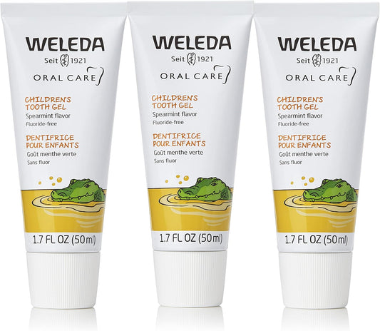 Weleda Oral Care Children's Tooth Gel, 1.7 Fluid Ounce (Pack of 3), Fluoride Free, Spearmint Flavor, Plant Rich Toothpaste with Calendula, Silica and Fennel