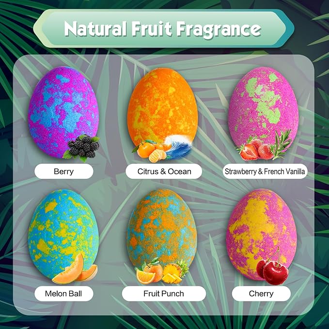 Aofmee Bath Bombs for Kids with Dinosaur Toy Inside, Easter Basket Stuffers for Toddler, Handmade Bubble Dinosaur Eggs for Boys Girls Gift Set for Birthday Christmas