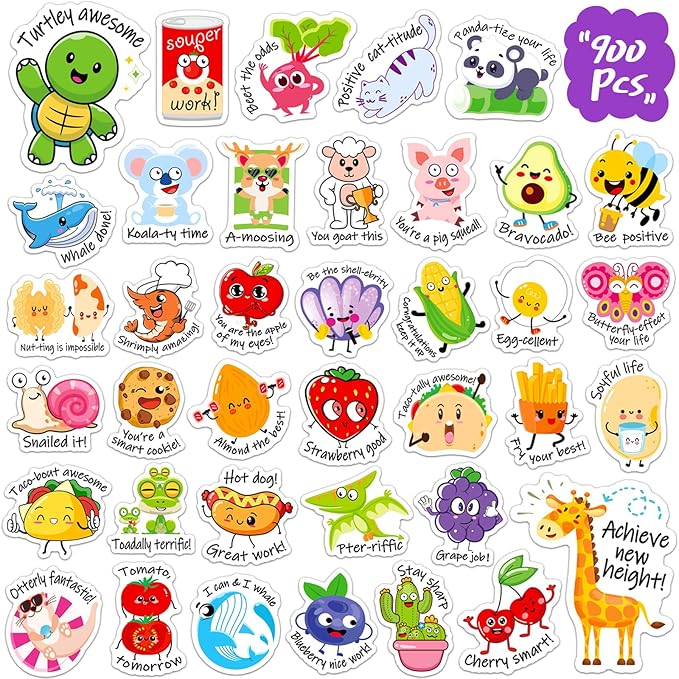 900PCS Punny Teacher Stickers for Students, Funny Teacher Reward Sticker for Kids Classroom Supplies Motivational Potty Training Sticker Cute Animal Incentives Stickers for Kids Toddlers School Home