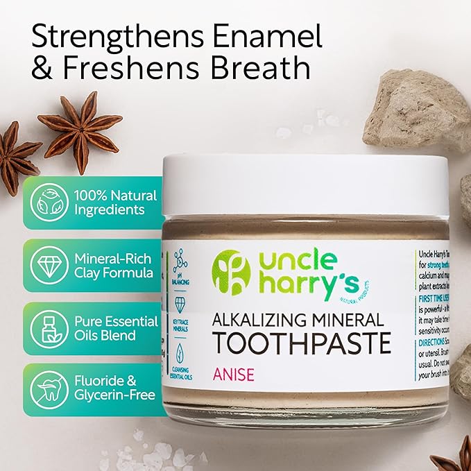 Uncle Harry's Anise Remineralizing Toothpaste | Natural Whitening Tooth Paste Freshens Breath & Promotes Enamel | Vegan Fluoride Free Toothpaste