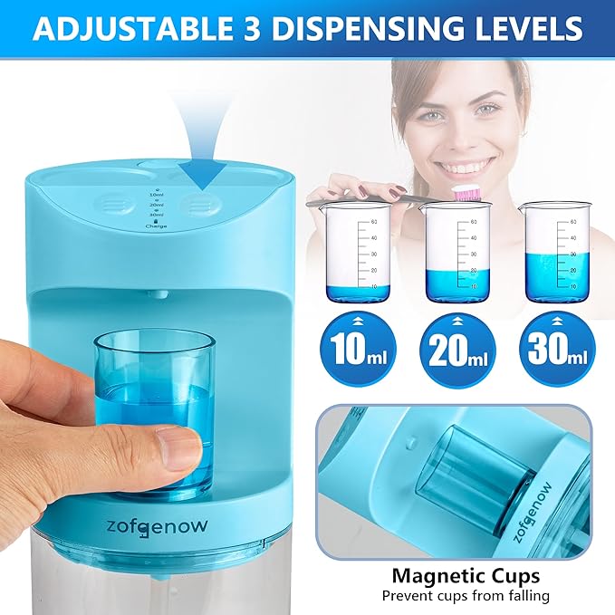 Automatic Mouthwash Dispenser for Bathroom,Bathroom Accessories 19.4 Fl Oz Dispensers with Magnetic Cups,Wall Mounted Dispenser,Suitable for All Age Groups,Blue