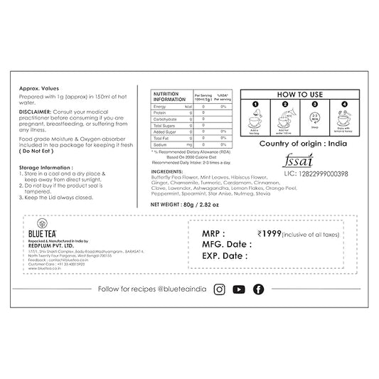 BLUE TEA - Founder’s Favourite Assorted Gift Set | 8 Varieties, 40 Count - Pyramid Plant Based Tea Bag | Caffeine Free - Herbal Tea Sampler | Tea Variety Pack | Gifts for Him and Her