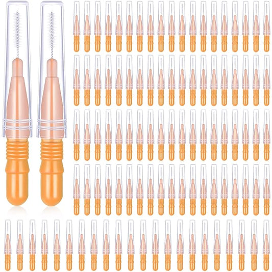 BBTO 100 Pcs Braces Dental Brush Flosser for Cleaner Interdental Brush Toothpick Tooth Flossing Head Oral Dental Toothpick Cleaners Cleaning Tool(Orange)