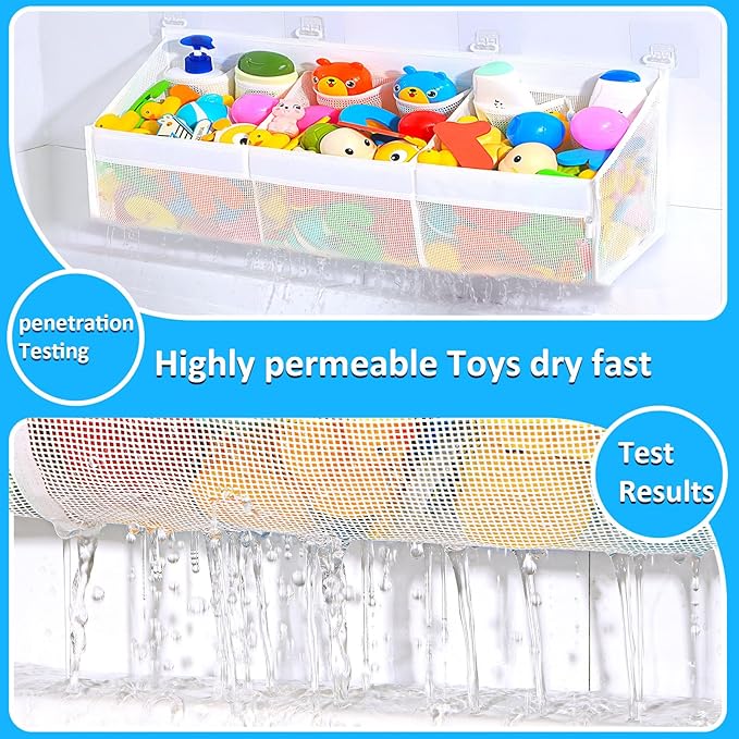 KPH has improved the bath toy holder experience, with the bathtub toy storage adding 6 pockets and a super breathable mesh bath toy storage that dries quickly, bath toy organizer， Easy to use