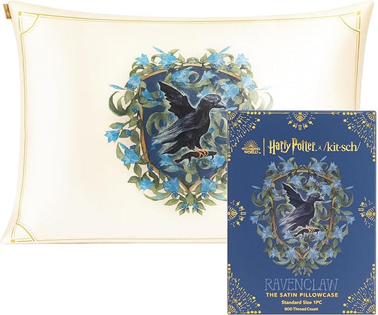 Kitsch x Harry Potter Ravenclaw Satin Pillowcase w/Zipper for Hair & Skin - Double-Sided, Softer Than Silk, Wrinkle-Free, Machine Washable, Frizz Control, Breakout Prevention - Queen/Standard (19x26)