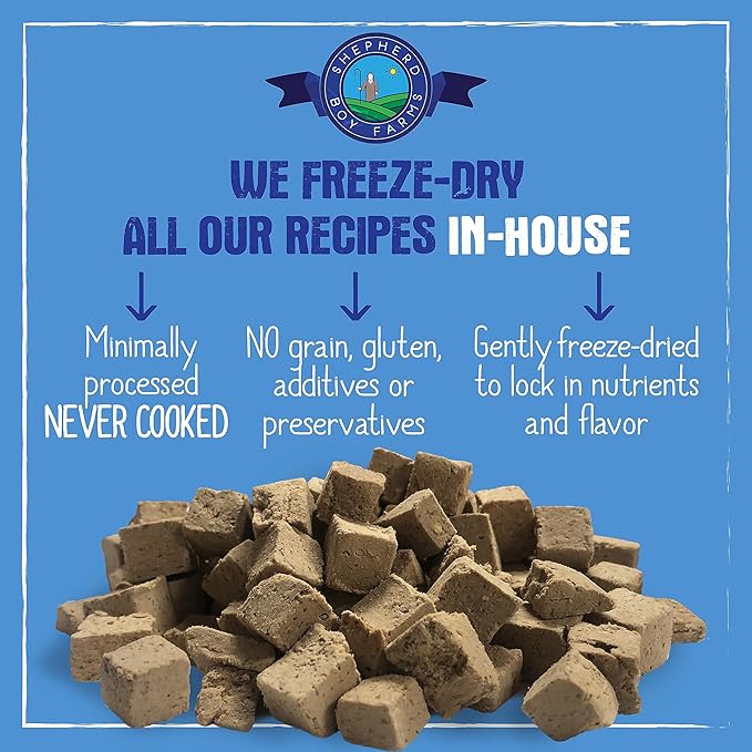 Shepherd Boy Farms Freeze Dried Raw Dog Food, All Natural, No Synthetics, Made in USA with Goat's Milk & Organic Produce, High Protein, Complete Meal (14oz, Beef)