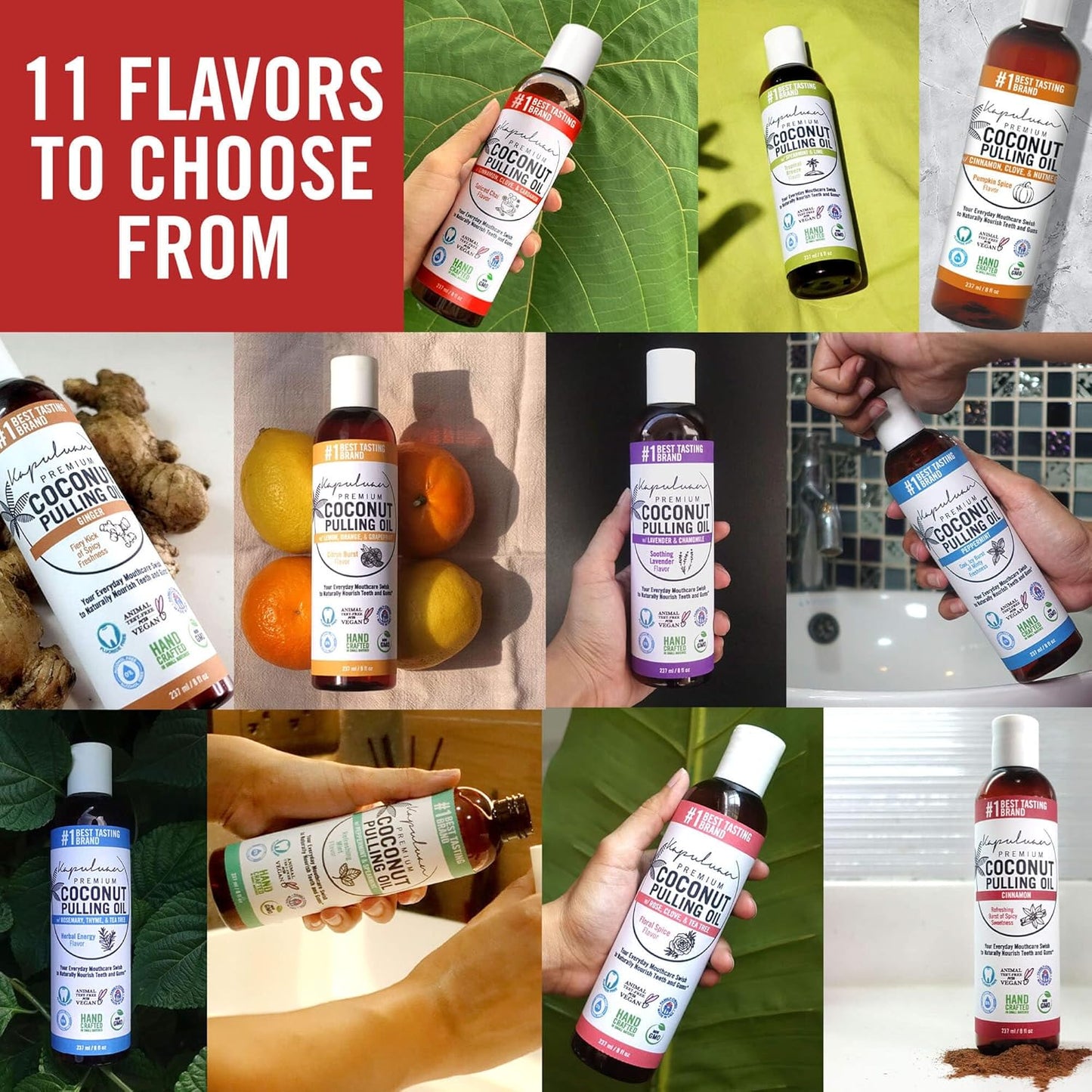 Kapuluan Coconut Oil Pulling for Teeth and Gums Mouthwash, 100% Pure and Natural, Non-GMO, Ayurvedic– with Rosemary, Thyme, and Tea Tree Essential Oil