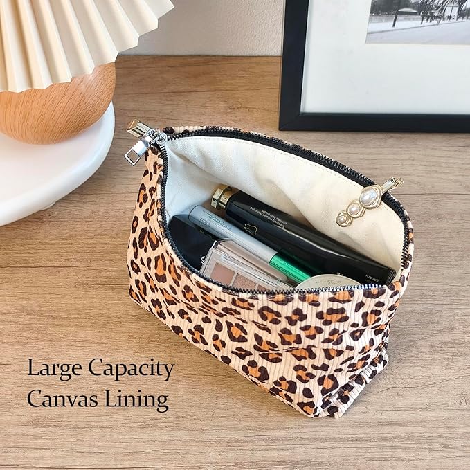 STARDW Leopard Makeup Bag Organizer Cosmetic Bags for Women and Girls,Travel Toiletry Bag Large Capacity Canvas Makeup Zipper Pouch, Purse Organizer Pouches