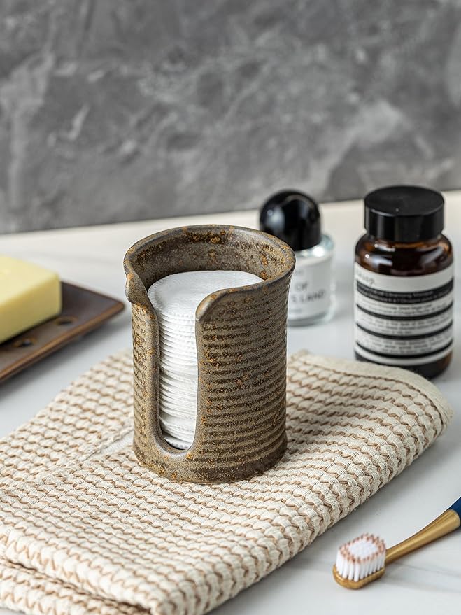 Ceramic Bathroom Cup Dispenser, 3 Oz Mouthwash Cup Dispenser Bathroom Cup Holder for Dixie Cups Rising Cups, Small Disposable Paper Cup Holders, Brown