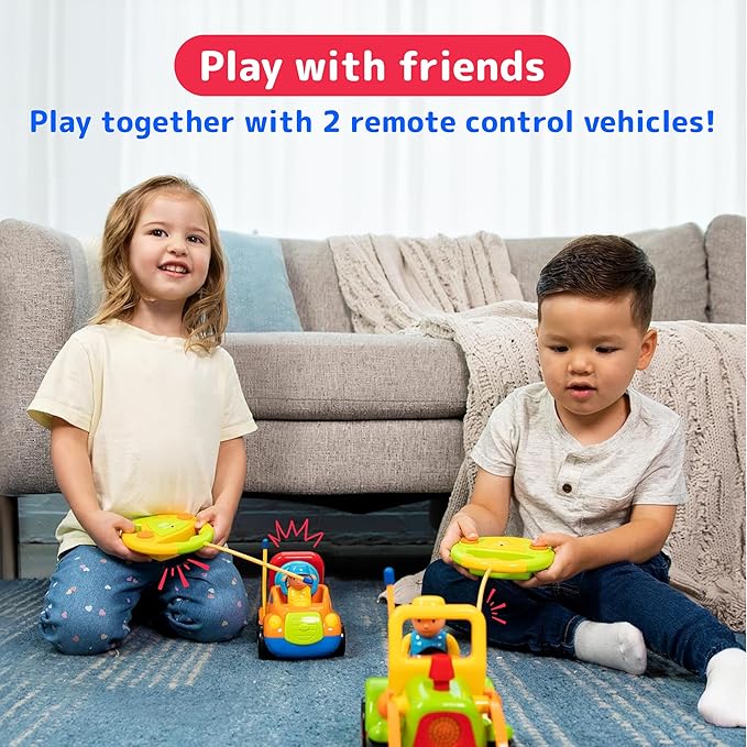 PREXTEX 2pk Remote Control Cars for 3-5 Year Old Boys - Truck & Tractor Toddler Toys