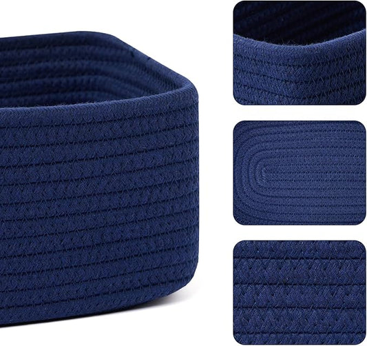 Small Storage Baskets for Organizing | Closet Organizer Bins | Shelf Toy Basket | Woven Rope Baskets | Cube Decorative Box | Shallow Basket | 11.5x7.5x4.7” | 4 Packs Navy Blue