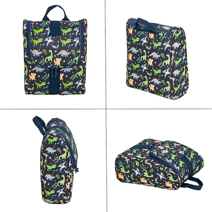 Cute Cartoon Hanging Kids Toiletry Bag Children Travel Cosmetic Makeup Organizer Wash Bag Shower bag Over Night Bag Camping Shaving Kit Bag for Boys & Girls (Dinosaurs)