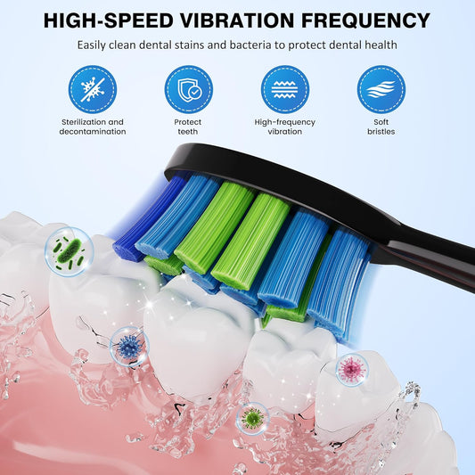 Sonic Electric Toothbrush for Adults - Deep Cleaning Teeth Whitening6 Replacement Brush Heads100-Day Battery5 Modes w/SensitiveIPX7 Waterproof (Color Options)