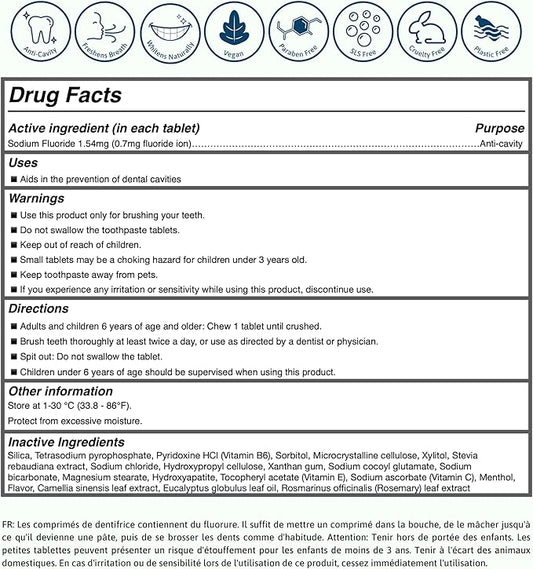 Smile More Toothpaste Tablets with Fluoride, Anti-Cavity, Vegan, Zero Waste, Eco-Friendly, Travel Friendly, 4 Month Supply Refill Maxi Pack (248 Tablets) (Fresh Minty Yuzu)