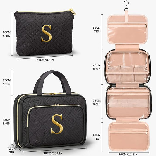 Personalized Gifts for Women, Initial Toiletry Bag Hanging Travel Organizer & Makeup Cosmetic Bag with Embroidery Letter Teacher Appreciation Gift Birthday Christmas Gifts for Mom Wife Friend Sister