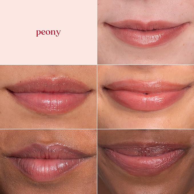 Burt's Bees Shimmer Lip Tint Stocking Stuffers Set, Moisturizing for All Day Hydration with Natural Glowy Pigmented Finish & Buildable Color, Peony (4-Pack)