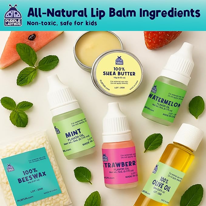 PURPLE LADYBUG DIY Lip Balm Making Kit - Girls Christmas Gift Idea for 8-12 Tweens & Teens, Gifts for 9 Year Old Girls - Natural Lip Care Craft, Make Your Own Lip Balm with 3 Flavors, STEM Science