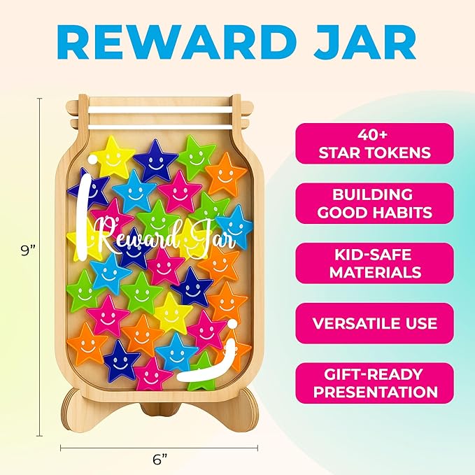 Magnetic Reward Jar, 9" DIY Name 40+ Tokens Star Face Magnetic Reward Jar Gifts for Classroom, Classroom Management Tool, Reward Jars for Kids Magnetic, Back to School Gift for Kids