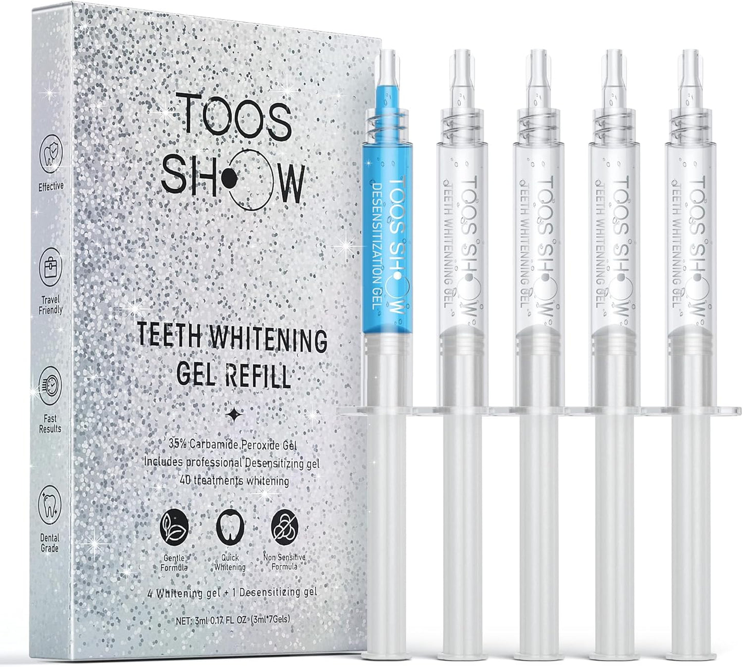 5 x Teeth Whitening Gel (4+1 Desensitizing Gel), No Sensitivity Teeth Whitening Gel Kit, Effective Teeth Whitener, Travel-Friendly Tooth Whitening Pen, Carbamide Peroxide Tooth Bleaching