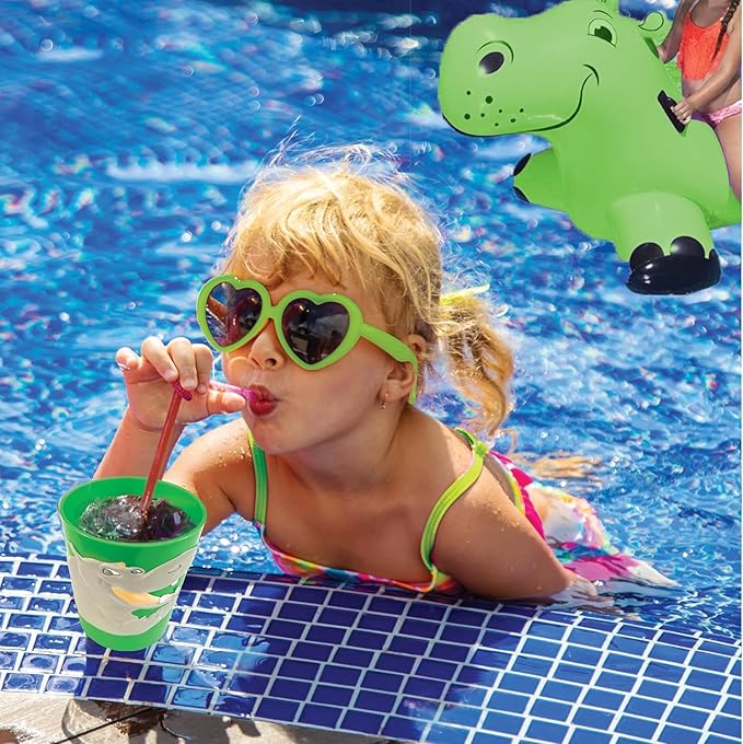 Lily's Home 3D Hippo Tumbler for Kids 10oz - Unbreakable BPA-Free Plastic, Fun Animal-Shaped Drinkware for Ages 3-6 - Toddler Reusable & Bathroom Rinse (2-Pack, Grey)