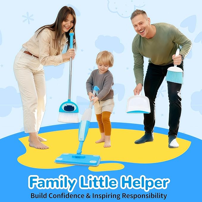 HWZ Kids Cleaning Set, Make Chores Fun! Real Working Toddler Cleaning Toy with Mini Spray Mop & Broom Dustpan Set, Pretend Play Montessori Housekeeping Toys, Ideal Gift for Girls Boys Age 3+