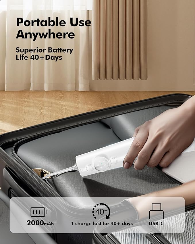 Water Flosser Teeth Pick: LED Display 5 Modes Cordless Dental Pick with 300ML Tank for Braces,Gums Care, IPX7 Waterpoof, 6 Jet Tips Water Flossing Cleaning Picks, Portable for Travel, Home, Y215 White