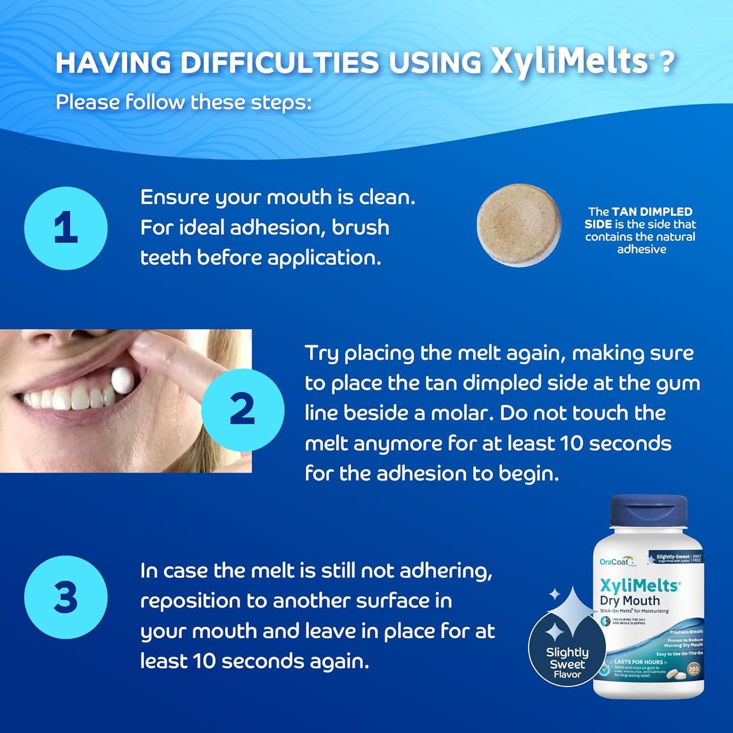 Oracoat XyliMelts for Dry Mouth Night Time or Day - Moisturizing Dry Mouth Adhering Discs, Sugar Free with Xylitol, 395 Count, Slightly Sweet Flavor, 8-Hour Relief