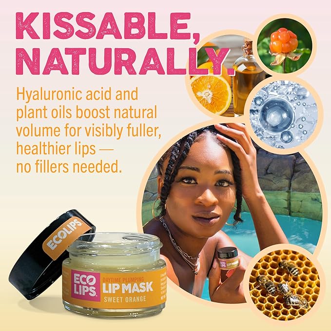 Eco Lips Plumping Daytime Lip Mask with Hyaluronic Acid and Upcycled Cloudberry Oil, 2-pack by Eco Lips 100% Natural. Made in USA
