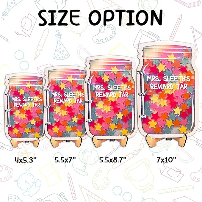 Personalized Reward Jars for Kids - Magnetic Reward Jar for Classroom Behavior – Incentive Jar with Stars for Teachers & Kids – Class Rewards Chart, Potty Training, Behavior Management, Style 01