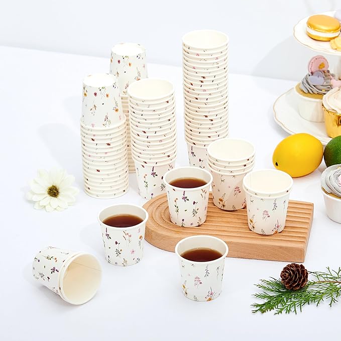 Crisky 150 Pack Paper Bathroom Cups 3oz Disposable, Elegant Design Floral Small Mouthwash Cups, Hot/Cold Beverage Coffee, Dessert for Birthday Parties, Home-use, Picnics, Ceremonies Any Events