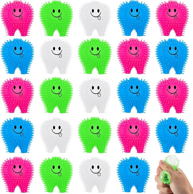 25 Pcs Mini Tooth Toys Fidget Stress Relief Puffer Squeezy Dental Dentist Toys Birthday Party Gifts School Office Prizes, 2 Inch (Multicolored)