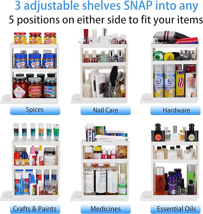 Medicine Organizer 2 Three-Decker Shelves Cabinet Storage Rack Organizer for Holding Vitamins, Supplements Cosmetics 10.82”H x 5.82”W x 10.43”D (Creamy White)